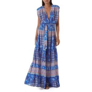 Melissa Odabash Aria Bohemian Long Dress Large Blue V Neck